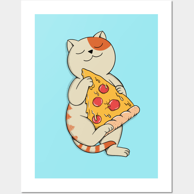 Cat and Pizza Wall Art by coffeeman